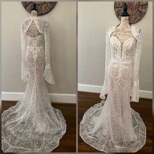Beaded long sleeve sparkly wedding dress, reception or elopement gown
